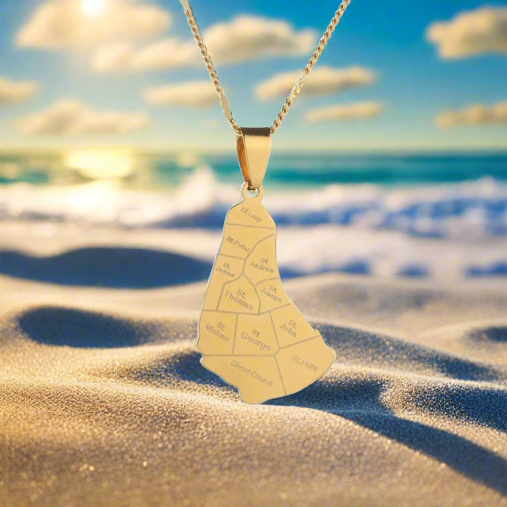 Barbados Parishes/Map Pendant Necklace