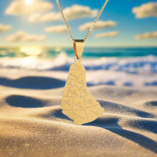 Barbados Parishes/Map Pendant Necklace